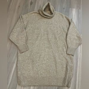 MANGO cowl turtle neck wool tan neutral sweater dress size M medium